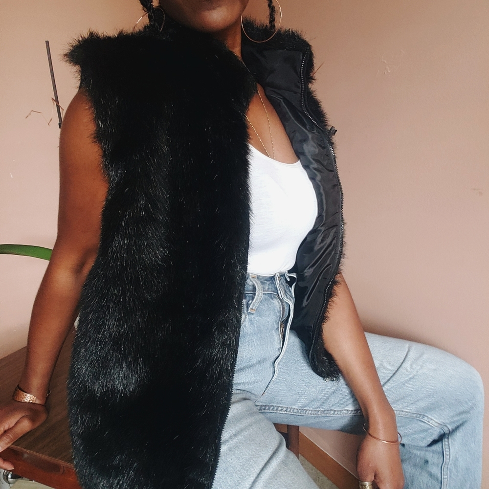 Vintage Black Faux Fur Vest